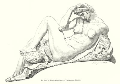 La Nuit, Figura allegorica, Tomba dei Medici (incisione) da Italian School