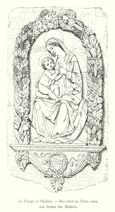 La Vergine e il Bambino, bassorilievo in terracotta con le armi dei Medici (incisione) da Italian School