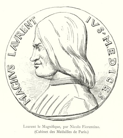 Lorenzo il Magnifico, di Niccolò Fiorentino, Gabinetto delle Medaglie di Parigi (incisione) da Italian School