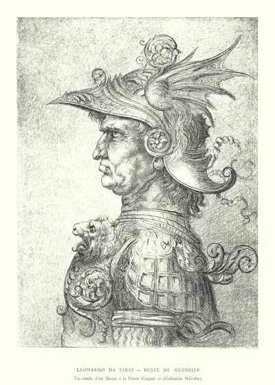 Leonardo da Vinci, Busto di Guerriero, Fac-simile di un Disegno a Punta d