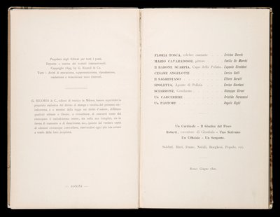 Libretto della Tosca di Giacomo Puccini, Edizione Ricordi, Italia da Italian School