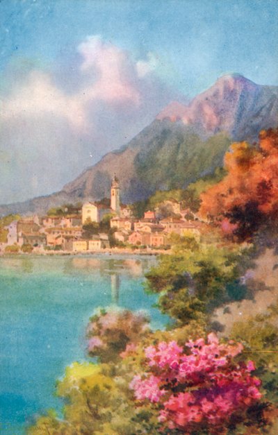 Limone, Lago di Garda, Italia (litografia a colori) da Italian School