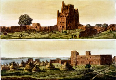 Basso Egitto o Sudan, il fiume Nilo: Sotto, villaggio di El-Querebyn, 1820-30 da Italian School