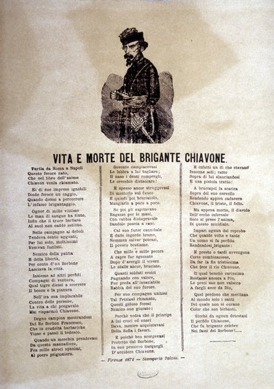 Testo di una canzone popolare sui briganti di Chiavone da Italian School
