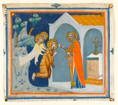 Santa Maria Maddalena, nel deserto intorno ad Aix, portata dagli angeli a San Massimino, che le amministra l