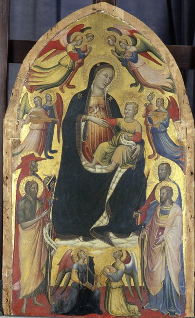 Madonna col Bambino su un trono di nuvole con santi e angeli, c.1415-20 da Italian School