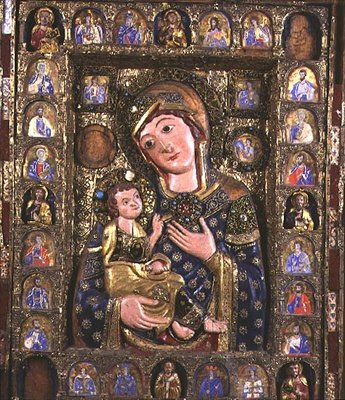 Madonna e Bambino con Evangelisti e Profeti, pannello centrale del trittico (dettaglio) da Italian School