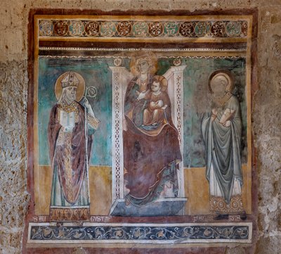 Madonna in trono con i Santi Agostino e Severo, Oratorio del Crocifisso, ultimo quarto del XIII secolo da Italian School