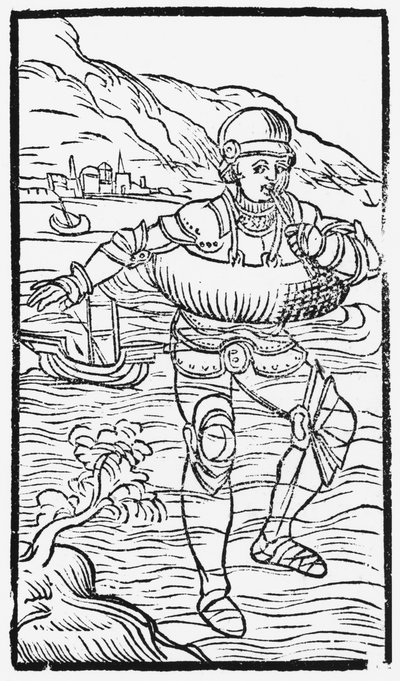 Uomo con salvagente, illustrazione da Historia de Gentibus Septentrionalibus di Olaus Magnus (1490-1558), pubblicato a Roma, 1555 da Italian School