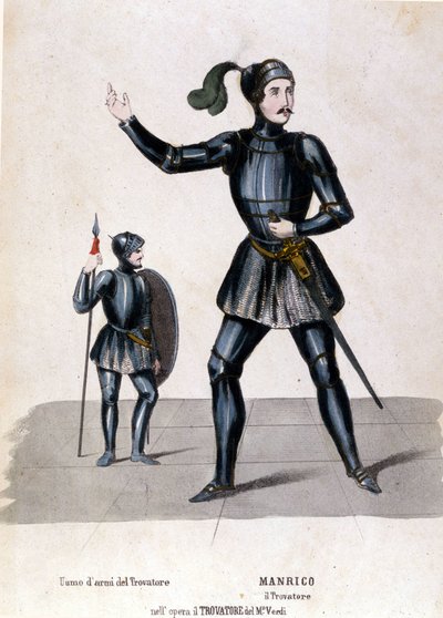 Costume di Manrico per la prima rappresentazione de Il Trovatore di Giuseppe Verdi (1854) biblioteca della Scala di Milano da Italian School