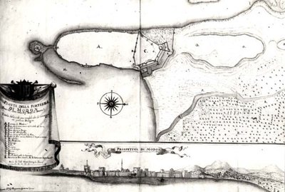 Mappa della fortezza di Modon, Morea da Italian School