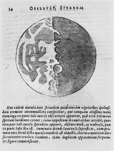 Mappa della luna, illustrazione da Sidereus Nuncius di Galileo Galilei, 1610 da Italian School