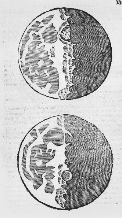 Mappe della luna, illustrazione da Sidereus Nuncius di Galileo Galilei, 1610 da Italian School