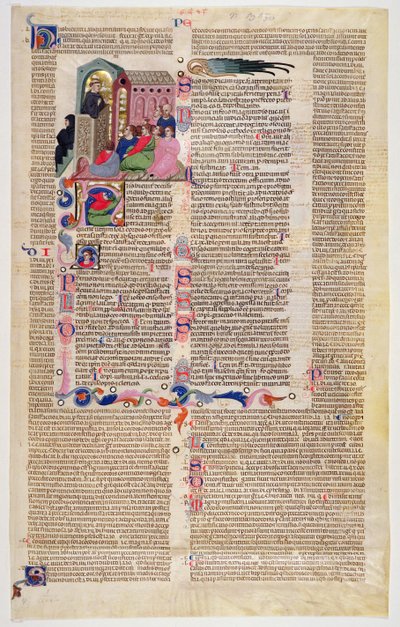 Marlay Cutting IT.11: Foglio con miniatura dal Decretum di Graziano che mostra un monaco che predica a una congregazione di uomini e donne da Italian School
