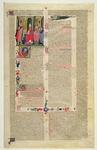 Marlay Cutting IT.3: Foglio con miniatura dal Decretum di Graziano che mostra il caso del vescovo accusato di peccato carnale da Italian School