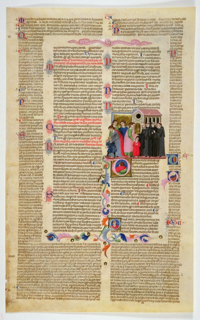 Marlay Cutting IT.9: Foglio con miniatura dal Decretum di Graziano che mostra due ragazzi portati in un monastero dai loro genitori da Italian School