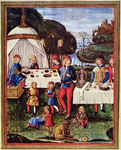 Massimiliano Sforza da bambino che mangia in giardino, illustrazione da una copia di 