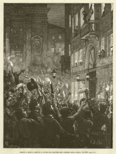 Mazzini a Milano, arringa il popolo dal balcone dell