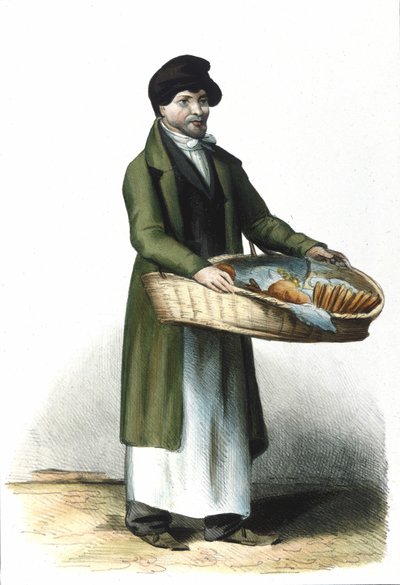 Venditore di biscotti e torte milanese. Incisione di Locarno del 1830 da Italian School