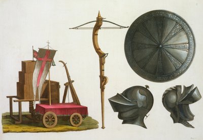 Carro milanese, balestra e armatura, tavola 17 da Le Costume Ancien et Moderne, di Jules Ferrario, pubblicato c.1820s-30s da Italian School