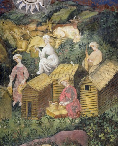 Pascoli di montagna. Mungitura delle mucche e produzione di formaggio da Italian School