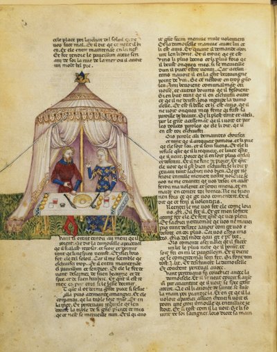 Sir Percival è tentato da una damigella che gli offre un banchetto prima di sedurlo, dalla Queste del Saint Graal, c.1380-85 da Italian School