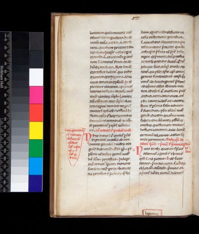 Ms 165. Johannes Belethus, Summa de ecclesiasticis officiis, f.13v. Esempio di scrittura gotica con rubriche e correzioni marginali in rosso da Italian School