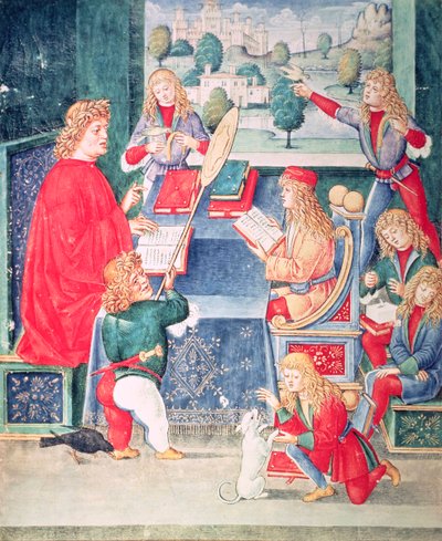 Ms 2167 f.13v Massimiliano Sforza che assiste alle sue lezioni, lombardo, da 