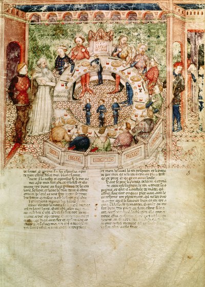 Ms Fr 343 fol.3 Sir Galahad è accolto alla Tavola Rotonda, dalla Queste del Saint Graal, c.1380-85 da Italian School