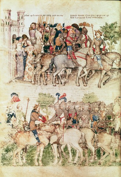 Artù e i suoi cavalieri partono per la ricerca del Santo Graal, dalla Queste del Saint Graal, c.1380-85 da Italian School