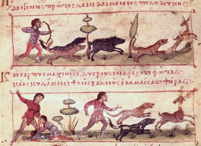 Caccia al cervo, illustrazione dal Cynegetica di Oppiano da Italian School