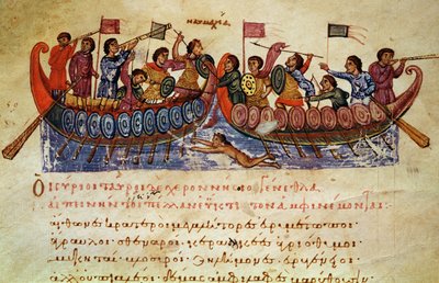 Combattimento navale tra due navi, illustrazione dall