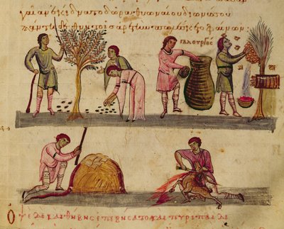 Ms Grec 479 Lavoro nei campi, illustrazione dal Cynegetica di Oppiano da Italian School