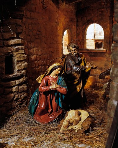 Natività, presepe dal santuario della Madonnetta, statuine in legno, Genova, Liguria, Italia da Italian School