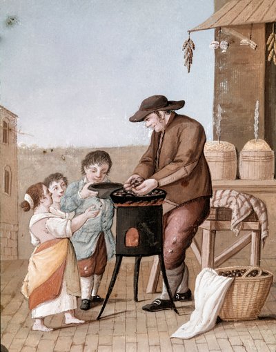 Vecchi mestieri napoletani: il venditore di castagne (acquerello del XIX secolo) da Italian School
