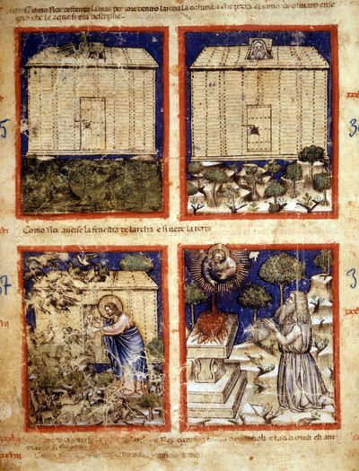 Arca di Noè, Miniatura tratta dal codice 212 (o codice padovano o Bibbia di Padova) 1390-1400 Rovigo, Accademia dei Concordi da Italian School