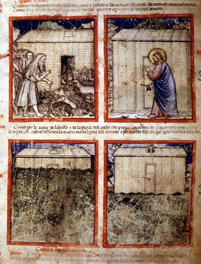 Arca di Noè, Miniatura tratta dal codice 212 (o codice padovano o Bibbia di Padova) 1390-1400 Rovigo, Accademia dei Concordi da Italian School