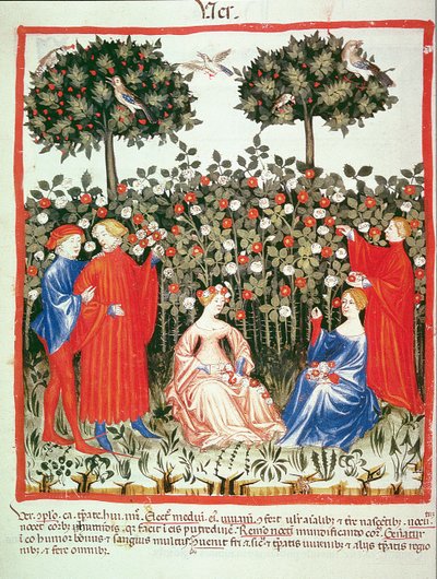 Primavera: raccolta dei fiori, dal Tacuinum Sanitatis da Italian School