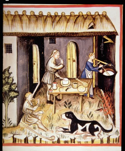 Nova 2644 fol.62r Preparazione del formaggio bianco, da Tacuinum Sanitatis da Italian School