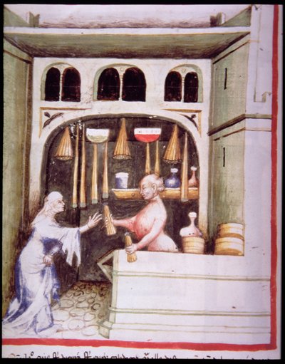 La bottega delle candele, dal Tacuinum Sanitatis da Italian School