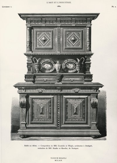 Credenza in quercia progettata a Stoccarda, illustrazione da L