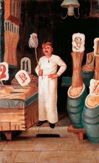 Vecchio mestiere: il negozio del venditore di pasta (anonimo, XIX secolo, Museo Nazionale delle Paste Alimentari, Fondazione Agnesi, Roma) da Italian School
