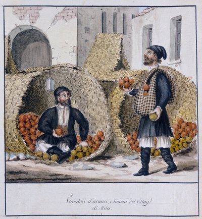 Venditori di arance e limoni di Milis in Sardegna, ms.258 stampato, Collezione Luzzetti da Italian School