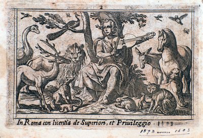 Orfeo che suona tra gli animali (xilografia) da Italian School