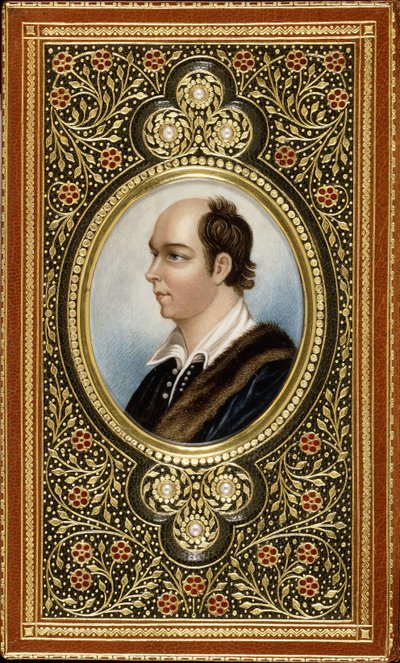 Miniatura ovale del ritratto di Oliver Goldsmith, incorniciata con trifogli dorati e tre perle, 1831 da Italian School