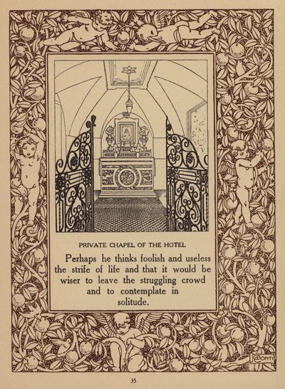 Pagina della brochure del San Domenico Palace Hotel, Taormina (litografia) da Italian School