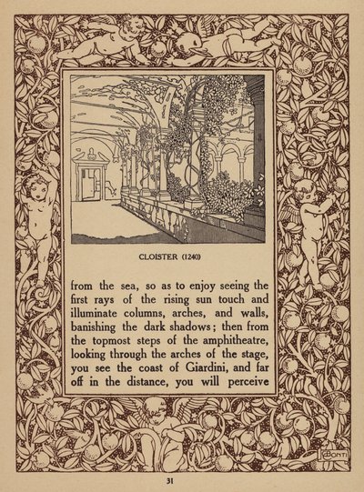 Pagina della brochure del San Domenico Palace Hotel, Taormina (litografia) da Italian School
