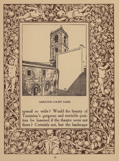 Pagina della brochure del San Domenico Palace Hotel, Taormina (litografia) da Italian School