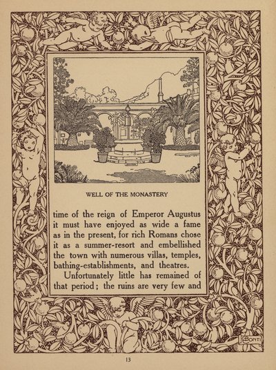 Pagina della brochure del San Domenico Palace Hotel, Taormina (litografia) da Italian School