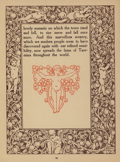 Pagina della brochure del San Domenico Palace Hotel, Taormina (litografia) da Italian School
